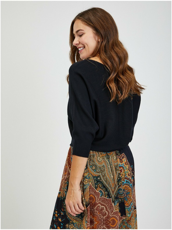 Orsay Črn ženski rebrast pulover z netopirjevimi rokavi ORSAY