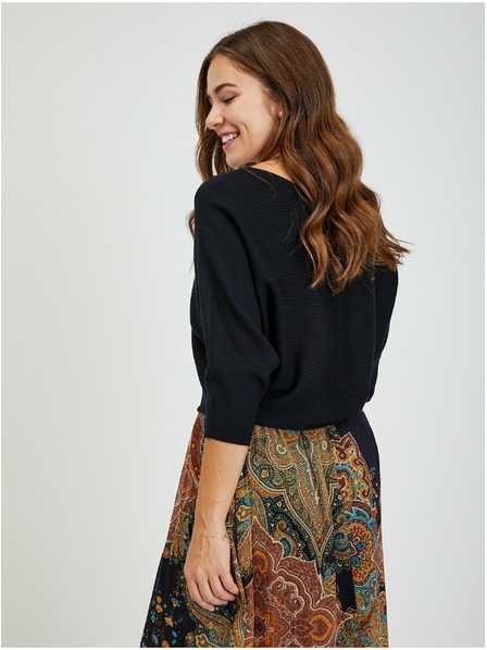 Orsay Črn ženski rebrast pulover z netopirjevimi rokavi ORSAY