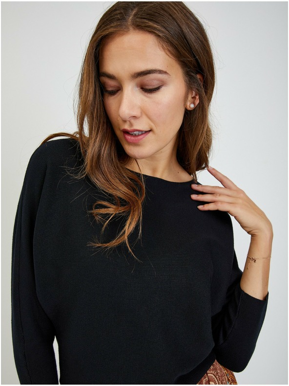 Orsay Črn ženski rebrast pulover z netopirjevimi rokavi ORSAY