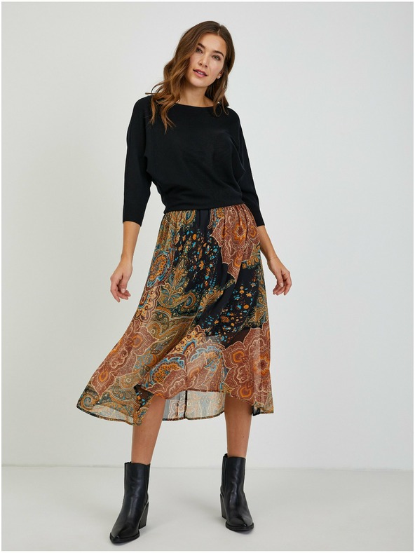 Orsay Črn ženski rebrast pulover z netopirjevimi rokavi ORSAY