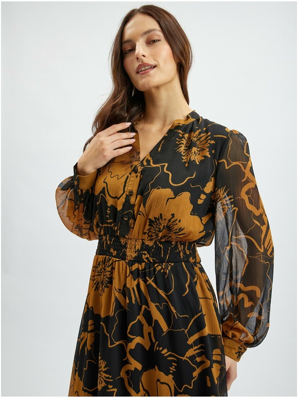 Orsay Rjavo-črna ženska cvetlična midi obleka ORSAY