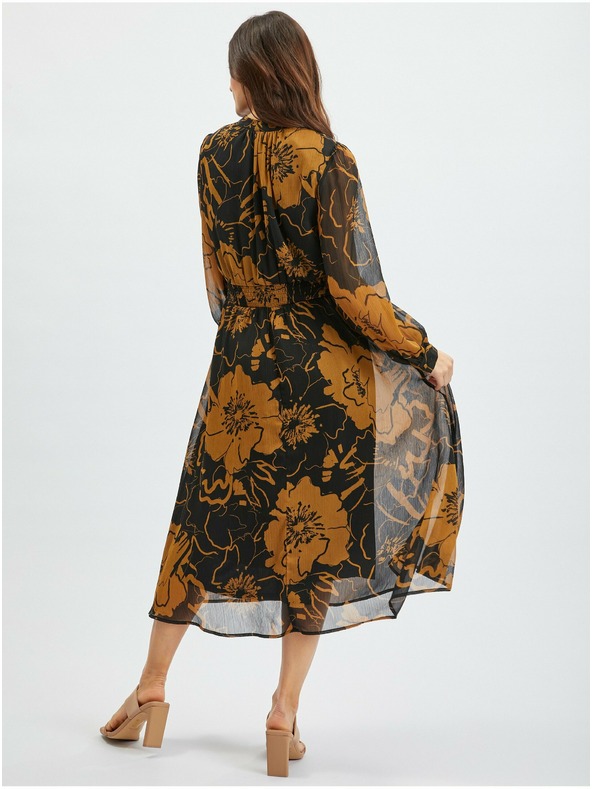 Orsay Rjavo-črna ženska cvetlična midi obleka ORSAY