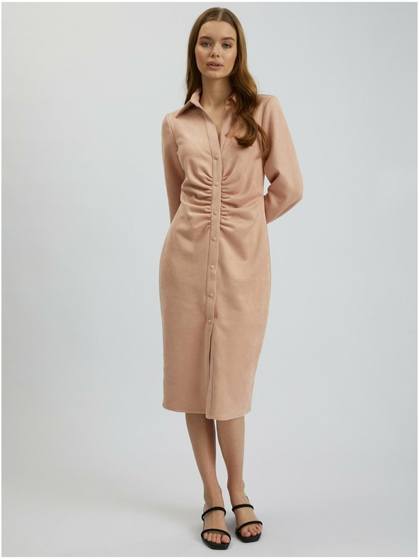 Orsay Svetlo rožnata ženska oprijeta obleka iz semiša ORSAY