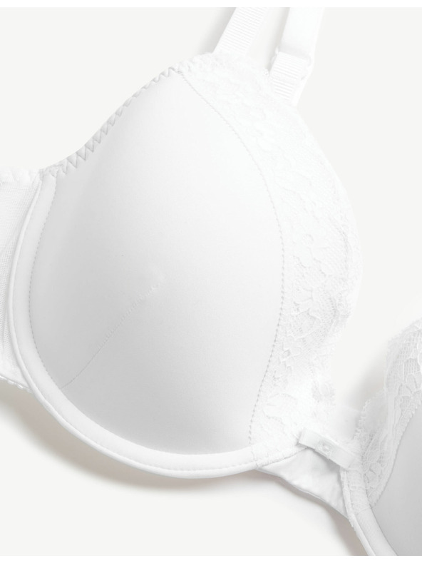 Marks & Spencer Čipkast modrček z izrezom, podložen s steznikom in polnimi skodelicami, velikost 4,5 mm, s polnimi skodelicami. A-E Marks & Spencer bela