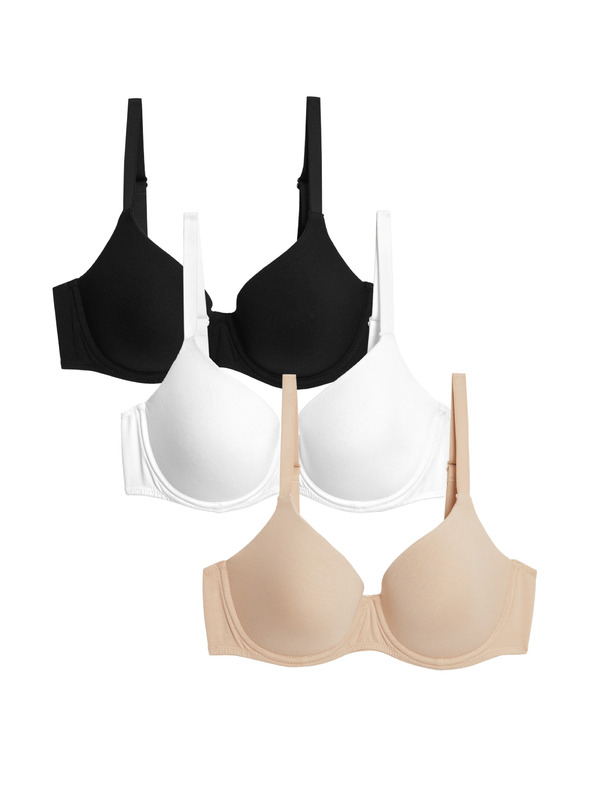 Marks & Spencer Komplet 3 navadnih nedrčkov s polnimi skodelicami in podložno žičko, velikost 4, velikost 4, s podložno žičko. A-E Marks & Spencer bež