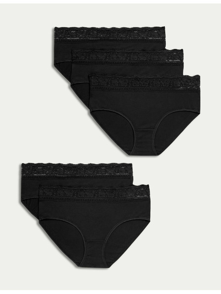Marks & Spencer Čipkaste midi hlačke iz bombaža in lycre, 5 pakiranj Marks & Spencer črna