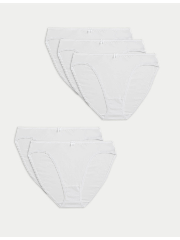 Marks & Spencer Hlačne nogavice iz bombaža in lycre® z visokim izrezom, 5 kosov v paketu Marks & Spencer bela