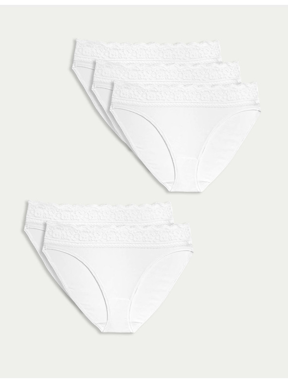 Marks & Spencer Bombažne čipkaste spodnjice z likro, 5 kosov Marks & Spencer bela