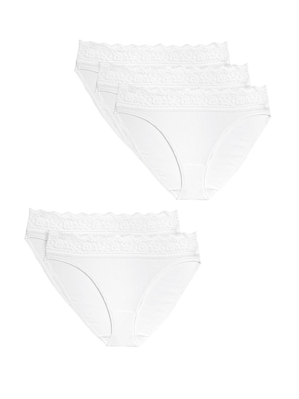 Marks & Spencer Bombažne čipkaste spodnjice z likro, 5 kosov Marks & Spencer bela