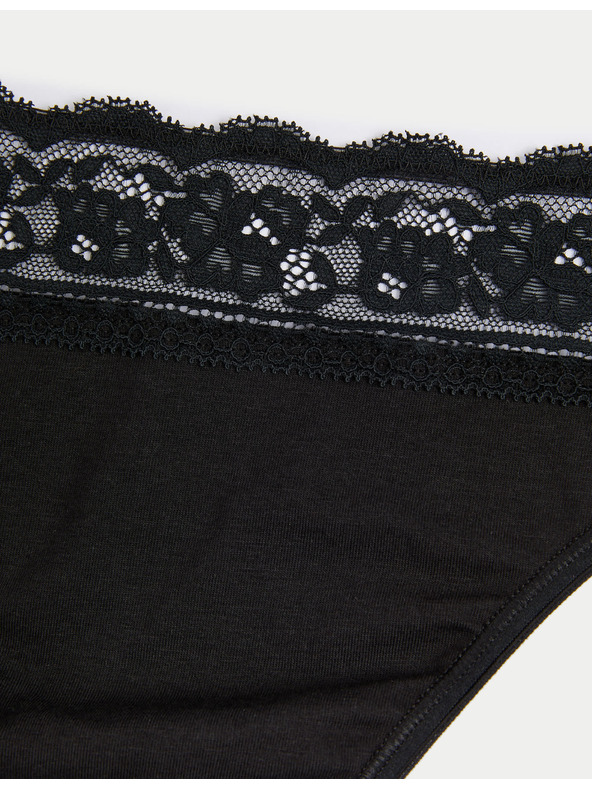 Marks & Spencer Bombažne čipkaste spodnjice z likrom, 5 paketov Marks & Spencer črne