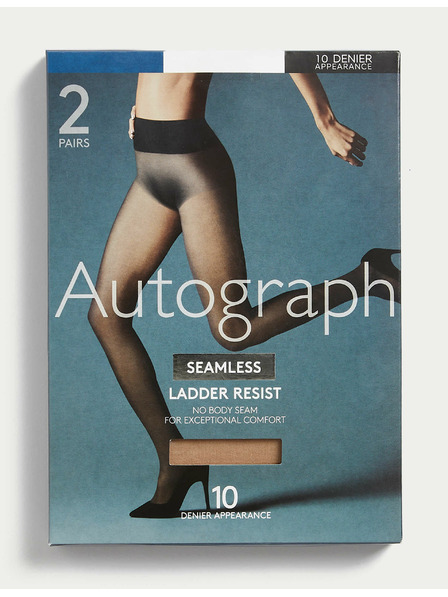 Marks & Spencer Komplet dveh parov ženskih brezšivnih nogavic v bež barvi 10 DEN Marks & Spencer