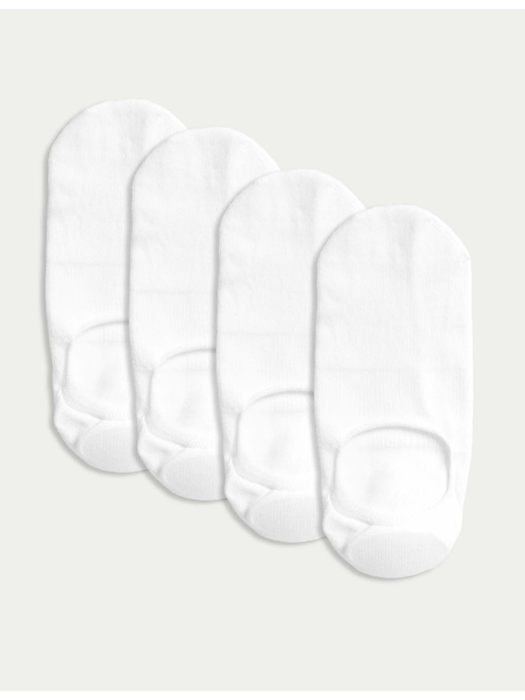 Marks & Spencer Nizke nogavice Marks & Spencer Cotton Trainer liner, komplet 4 parov bele barve