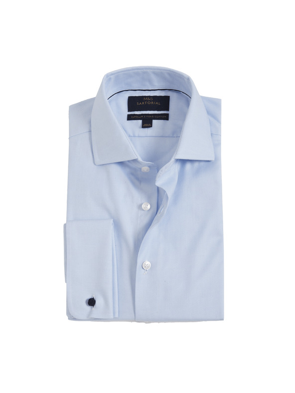 Marks & Spencer Rahlo prilegajoča se srajca iz razkošnega bombaža z dvojno manšeto Marks & Spencer