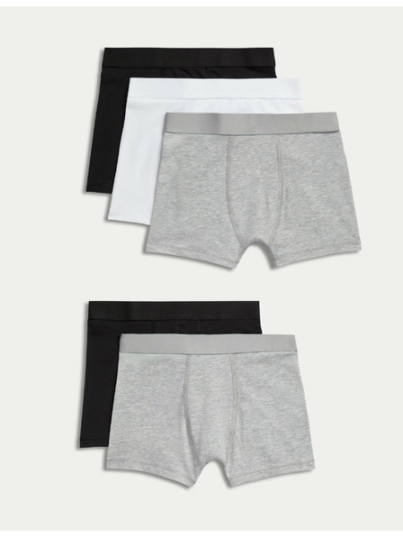 Marks & Spencer Enobarvne bombažne kratke hlače (2-16 let), komplet 5 kosov Marks & Spencer siva