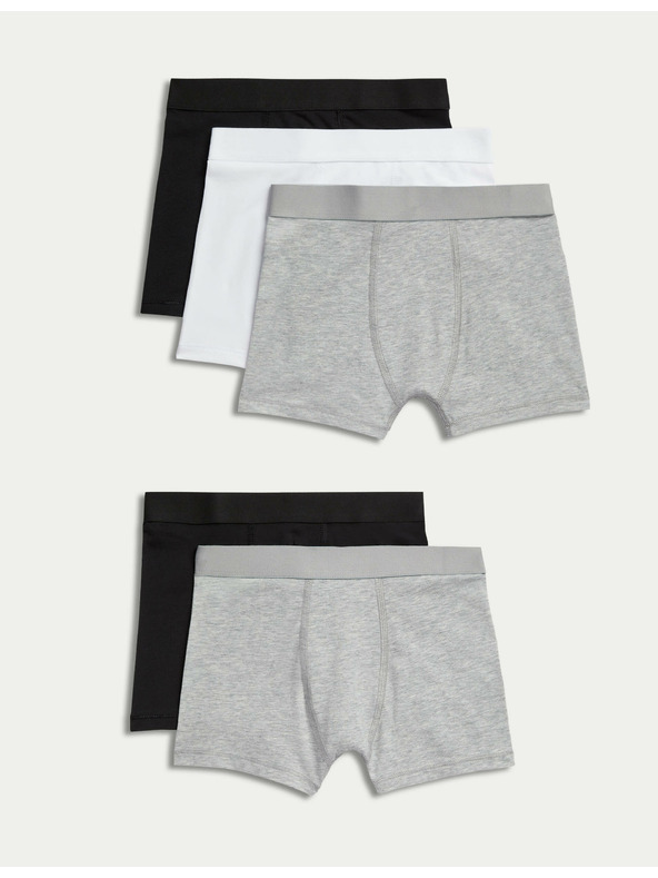 Marks & Spencer Enobarvne bombažne kratke hlače (2-16 let), komplet 5 kosov Marks & Spencer siva