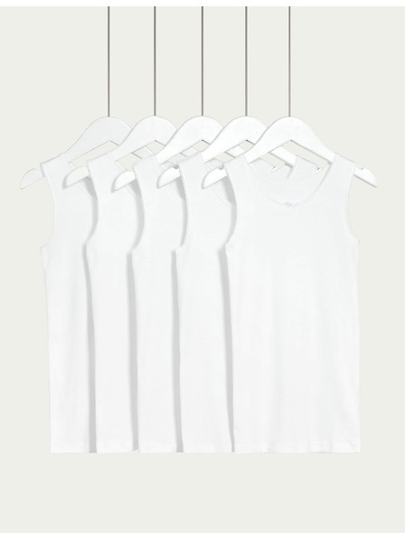 Marks & Spencer Marks & Spencer bele otroške majice iz čistega bombaža, 5 kosov v paketu (2-16 let)