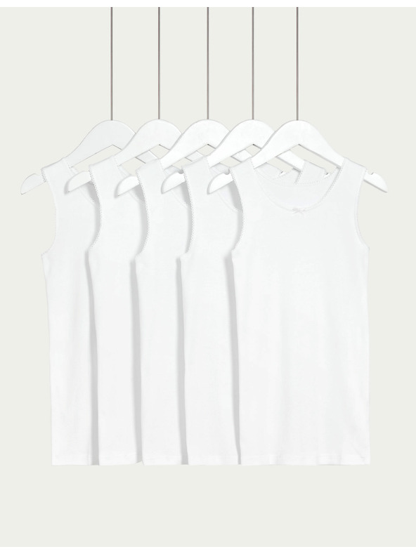 Marks & Spencer Marks & Spencer bele otroške majice iz čistega bombaža, 5 kosov v paketu (2-16 let)