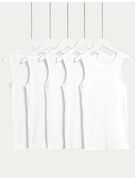 Marks & Spencer Tople majice iz čistega bombaža, 5 kosov (2-16 let) Marks & Spencer bela