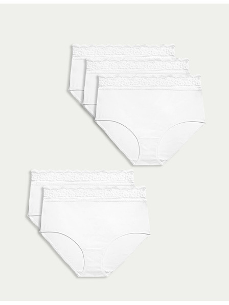 Marks & Spencer Komplet petih ženskih hlač chinos s čipkastimi detajli v beli barvi Marks & Spencer