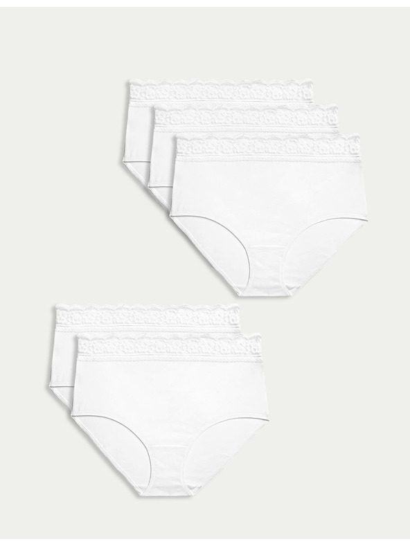 Marks & Spencer Komplet petih ženskih hlač chinos s čipkastimi detajli v beli barvi Marks & Spencer