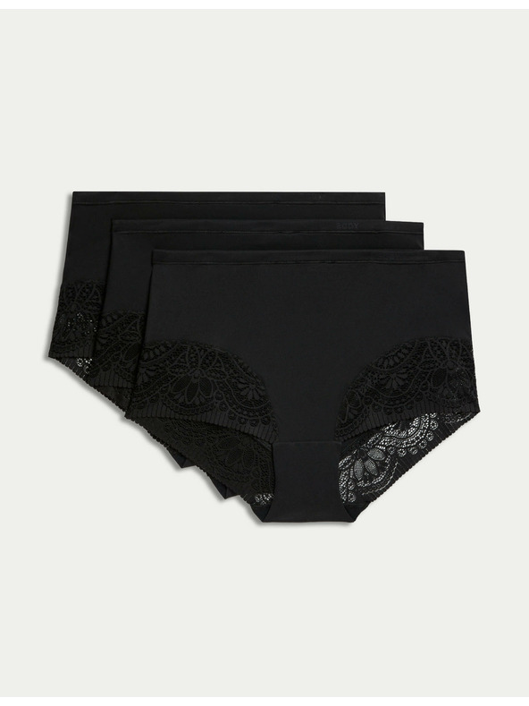 Marks & Spencer Komplet treh ženskih čipkastih hlačk z visokim pasom v črni barvi Marks & Spencer