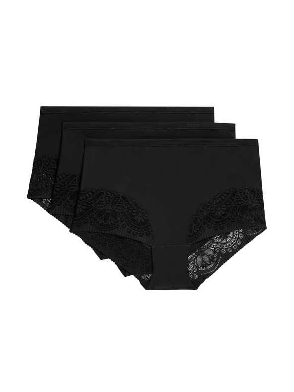 Marks & Spencer Komplet treh ženskih čipkastih hlačk z visokim pasom v črni barvi Marks & Spencer