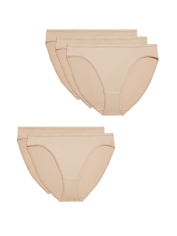 Marks & Spencer Komplet petih ženskih hlač z visokim pasom v bež barvi Marks & Spencer