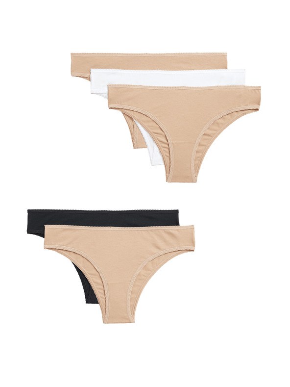 Marks & Spencer Komplet petih ženskih brazilskih hlačk v bež, črni in beli barvi Marks & Spencer