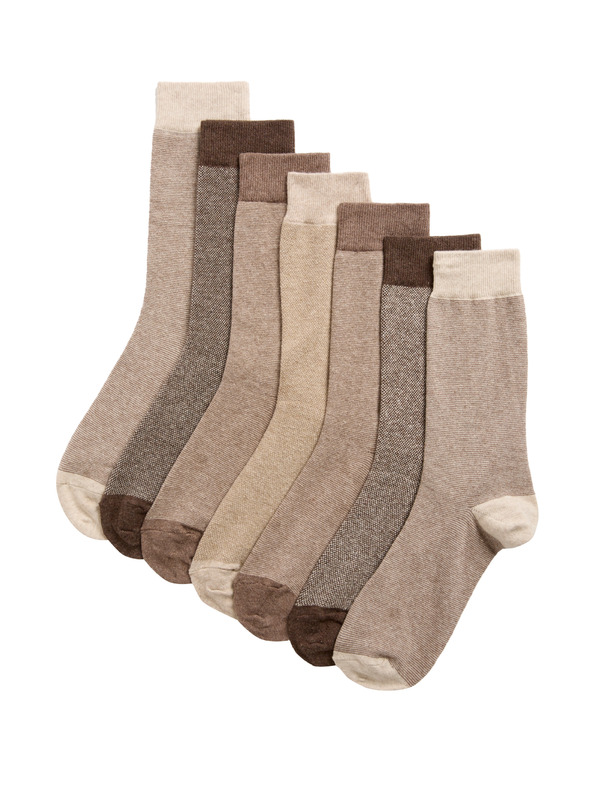 Marks & Spencer Komplet sedmih parov moških nogavic v rjavi barvi Marks & Spencer