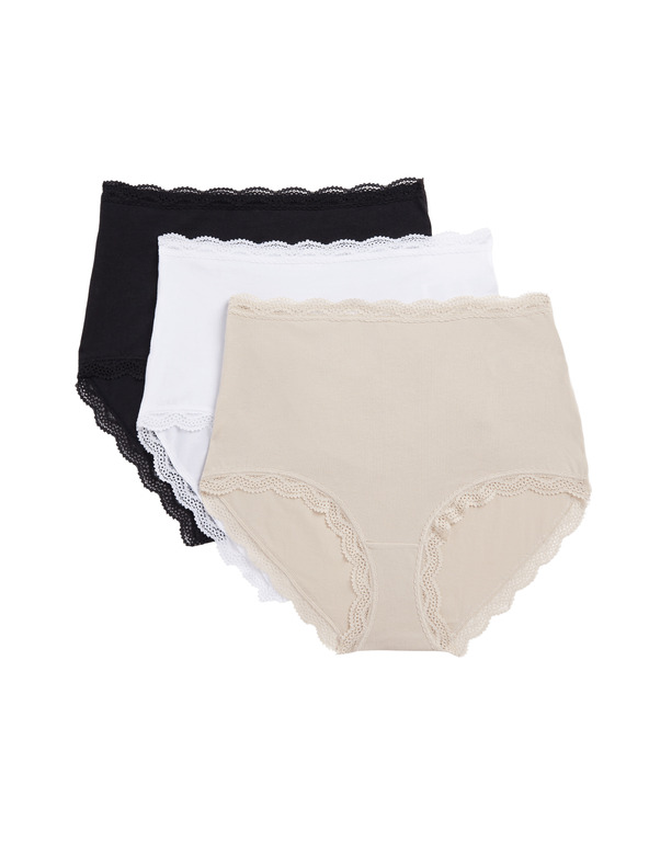 Marks & Spencer Bombažne spodnjice z visokim pasom, 3 kosi Marks & Spencer bež