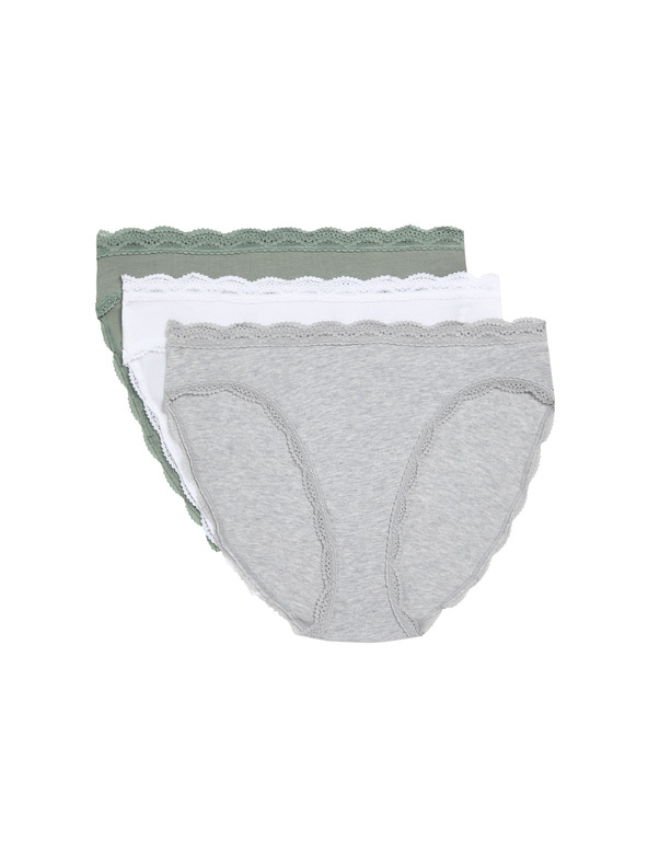 Marks & Spencer Bombažne čipkaste spodnjice z visokim pasom, 3 kosi Marks & Spencer zelena