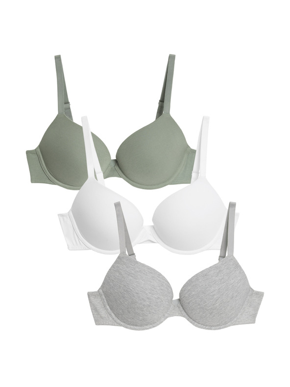 Marks & Spencer Push-up bombažni nedrčki s podložno žičko, 3 kosi, velikost. A-E Marks & Spencer zeleni
