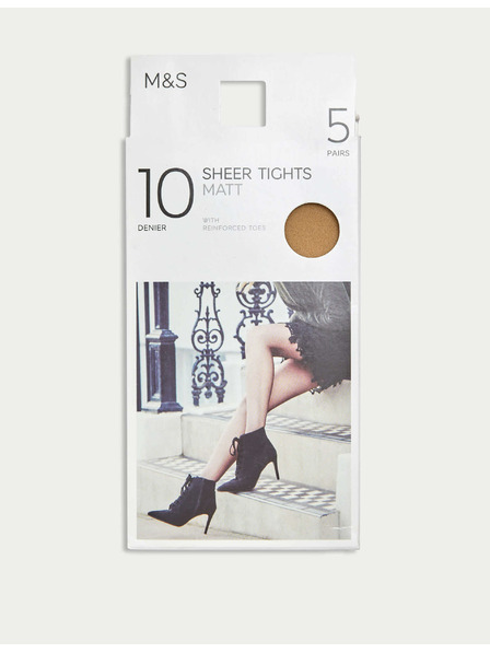 Marks & Spencer Ženske nogavice 10 DEN, 5 parov v paketu Marks & Spencer bež