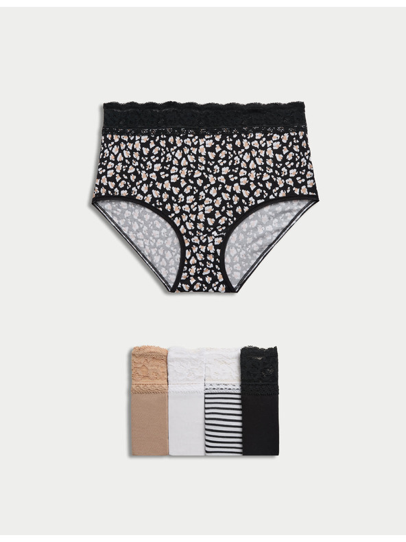 Marks & Spencer Hlačke v pasu s potiskom in visokim deležem bombaža, 5 kosov Marks & Spencer bela