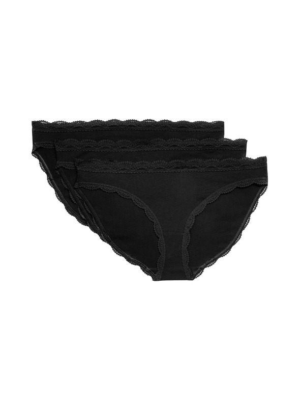 Marks & Spencer Bombažne čipkaste hlačke komplet 3 kosov Marks & Spencer črna