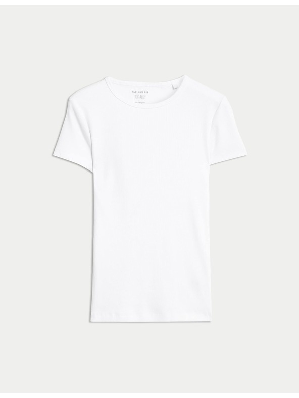 Marks & Spencer Rebrasta majica z visoko vsebnostjo bombaža, tankega kroja Marks & Spencer bela