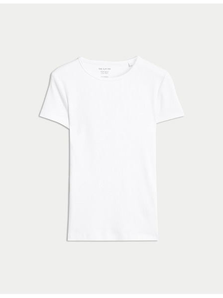 Marks & Spencer Rebrasta majica z visoko vsebnostjo bombaža, tankega kroja Marks & Spencer bela