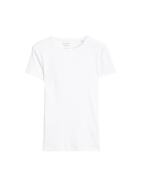 Marks & Spencer Rebrasta majica z visoko vsebnostjo bombaža, tankega kroja Marks & Spencer bela