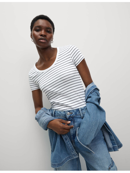 Marks & Spencer Prugasto majico z ovalnim izrezom, z visokim deležem bombaža Marks & Spencer bela