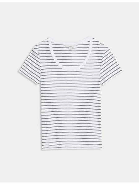 Marks & Spencer Prugasto majico z ovalnim izrezom, z visokim deležem bombaža Marks & Spencer bela
