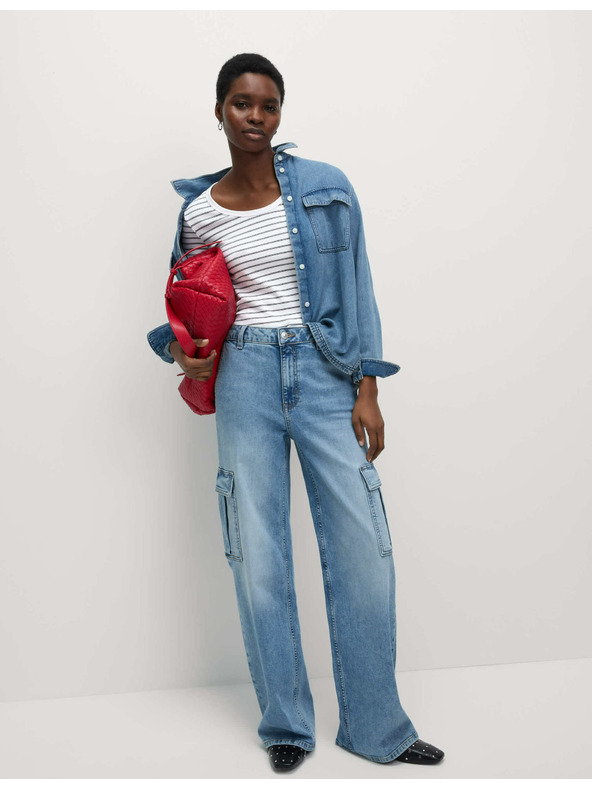 Marks & Spencer Prugasto majico z ovalnim izrezom, z visokim deležem bombaža Marks & Spencer bela