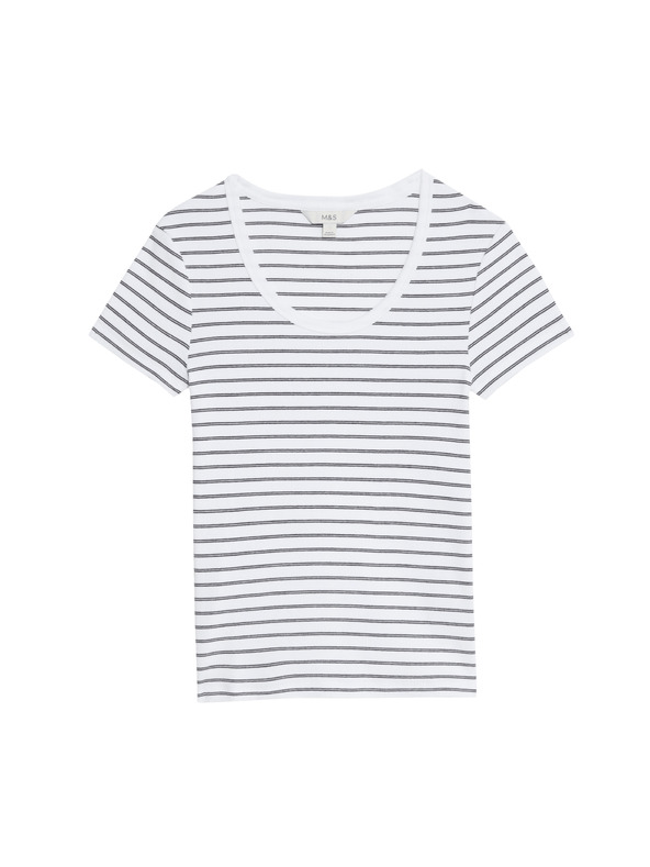 Marks & Spencer Prugasto majico z ovalnim izrezom, z visokim deležem bombaža Marks & Spencer bela