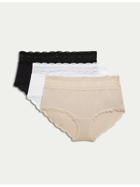 Marks & Spencer Kratke hlače z visokim pasom in visokim deležem bombaža, 3 kosi Marks & Spencer bež