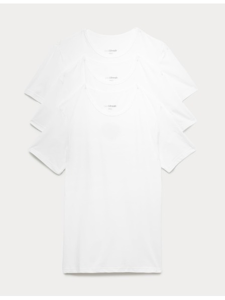 Marks & Spencer Komplet treh moških osnovnih majic v beli barvi s tehnologijo Marks & Spencer Cool & Fresh™