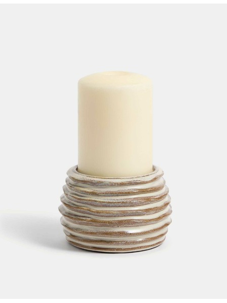 Marks & Spencer Rebrast keramičen svečnik Marks & Spencer smetana
