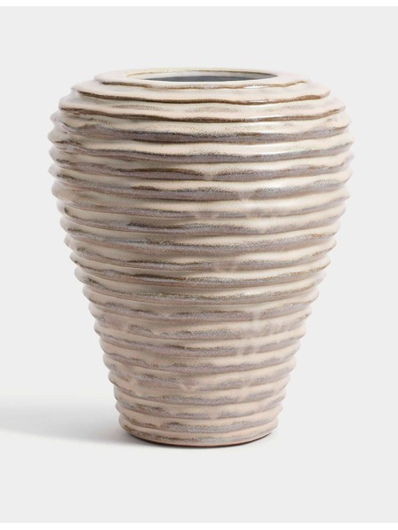 Marks & Spencer Srednje velika keramična vaza z linearnimi rebri Marks & Spencer smetana
