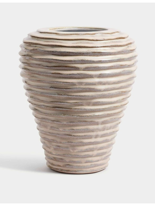 Marks & Spencer Srednje velika keramična vaza z linearnimi rebri Marks & Spencer smetana