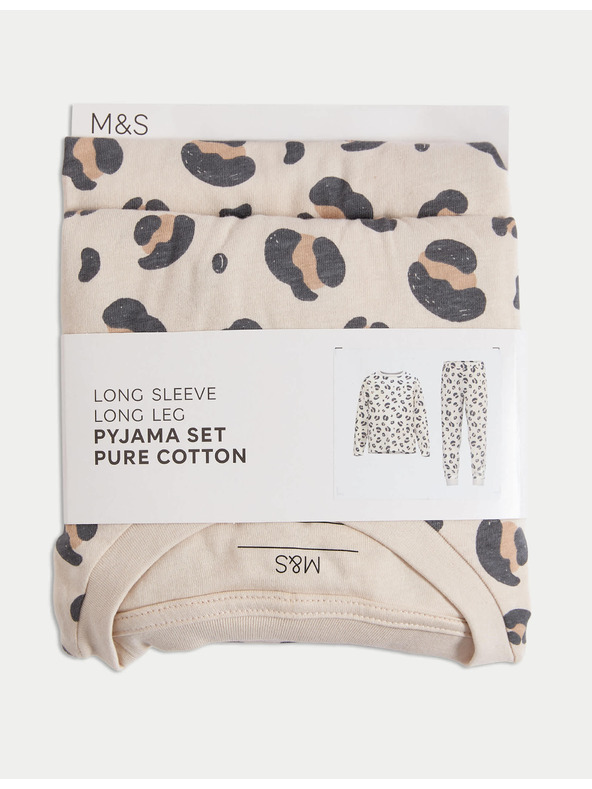 Marks & Spencer Pižama z leopardjim potiskom iz čiste bombaževine (1-16 let) Marks & Spencer smetanova