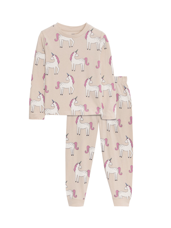 Marks & Spencer Pižama iz čiste bombažne tkanine z motivom samoroga (12 mesecev - 8 let) Marks & Spencer smetanova