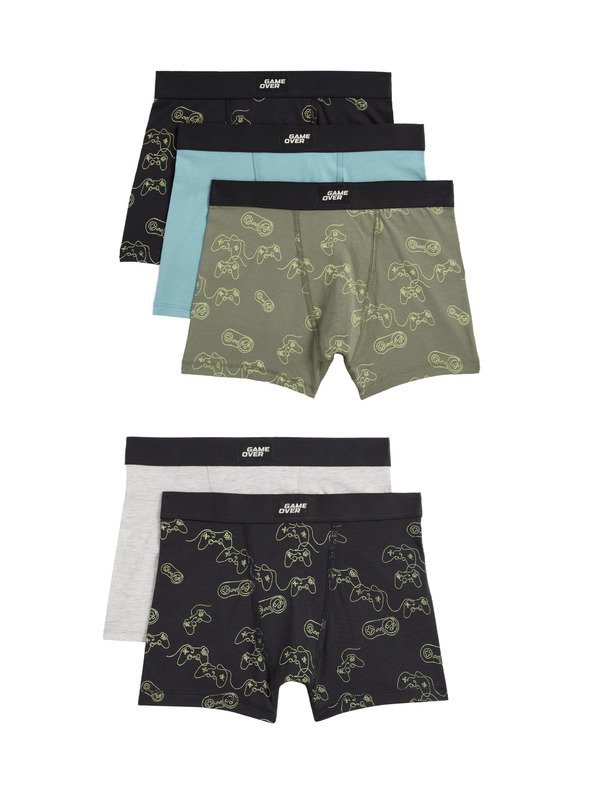 Marks & Spencer Bombažne boksarice z elastiko in motivom iger, 5 kosov v paketu (5-16 let) Marks & Spencer večbarvna